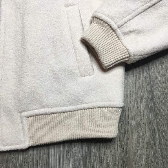 Aritizia Wilfred Free Insulated Merino Wool Bomber Jacket Tan Cream Rib Trim M - Picture 6 of 10